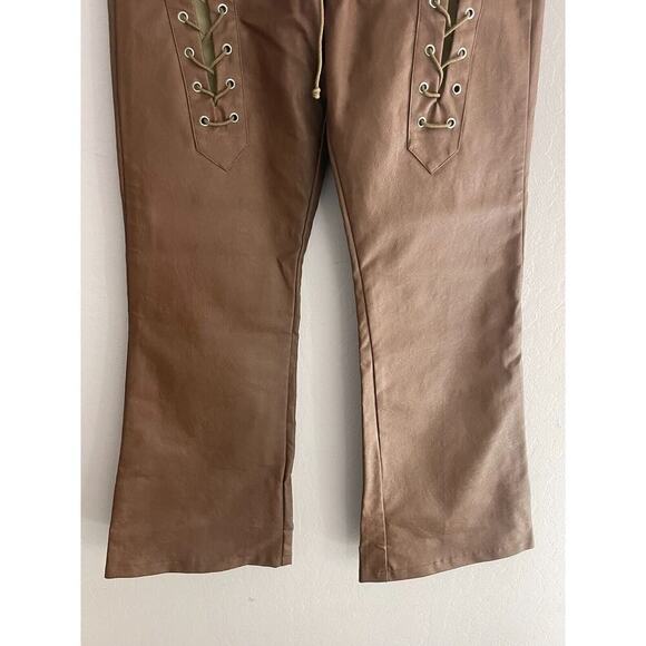 Princess Polly Pants 4 Harvey Faux Leather Lace Up High Rise Brown Flare NEW - Picture 5 of 10